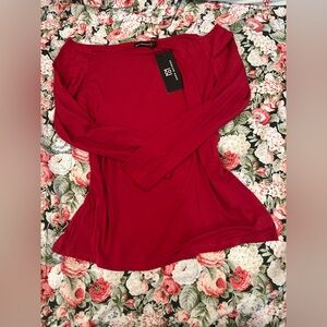 sarin mathews women’s off the shoulder long sleeve stretchy red shirt NWT